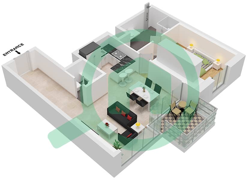 LIV 水畔公寓 - 1 卧室公寓单位6 FLOOR 2-15戶型图 Unit 6 Floor 2-15 interactive3D