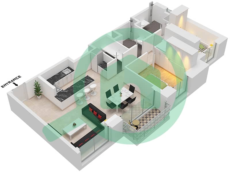 LIV 水畔公寓 - 2 卧室公寓单位1 FLOOR 17-24戶型图 Unit 1 Floor 17-24 interactive3D
