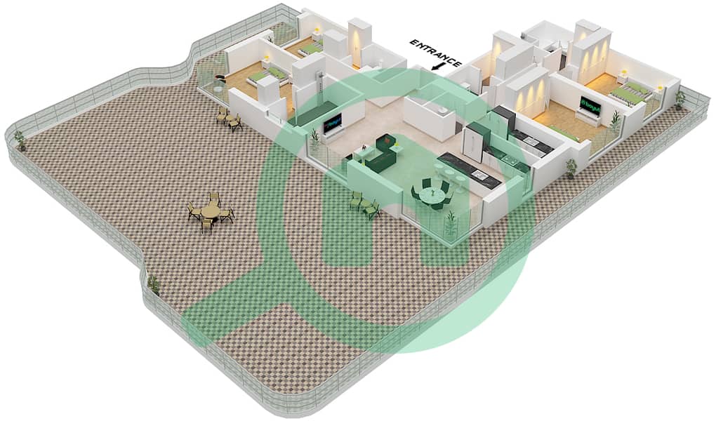 المخططات الطابقية لتصميم النموذج 4A شقة 4 غرف نوم - نيكي بيتش ريزيدنسيز Type 4A interactive3D