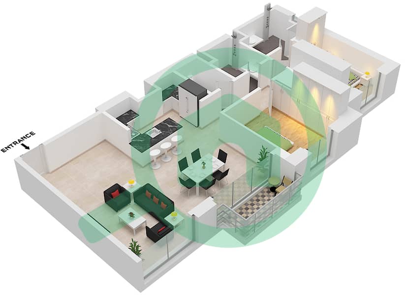 LIV 水畔公寓 - 2 卧室公寓单位1 FLOOR 2-15戶型图 Unit 1 Floor 2-15 interactive3D