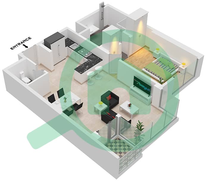 LIV 水畔公寓 - 1 卧室公寓单位3 FLOOR 17-24戶型图 Unit 3 Floor 17-24 interactive3D