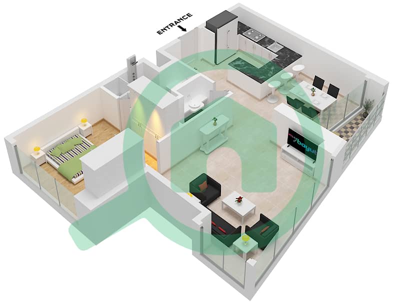LIV 水畔公寓 - 1 卧室公寓单位5 FLOOR 17-24戶型图 Unit 5 Floor 17-24 interactive3D