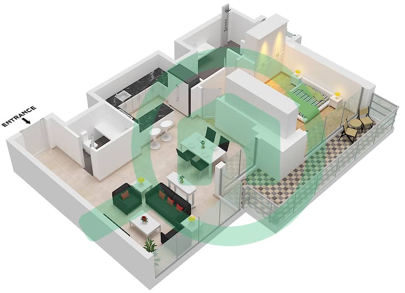 LIV 水畔公寓 - 1 卧室公寓单位6 FLOOR 17-24戶型图 Unit 6 Floor 17-24 interactive3D