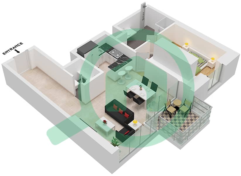 LIV 水畔公寓 - 1 卧室公寓单位7 FLOOR 17-24戶型图 Unit 7 Floor 17-24 interactive3D