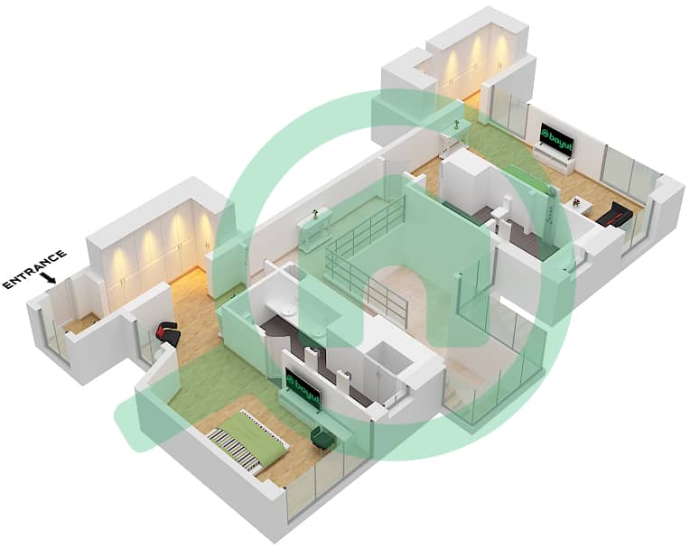 LIV 水畔公寓 - 3 卧室顶楼公寓单位1 FLOOR 25-26戶型图 Unit 1 Floor 25-26 interactive3D