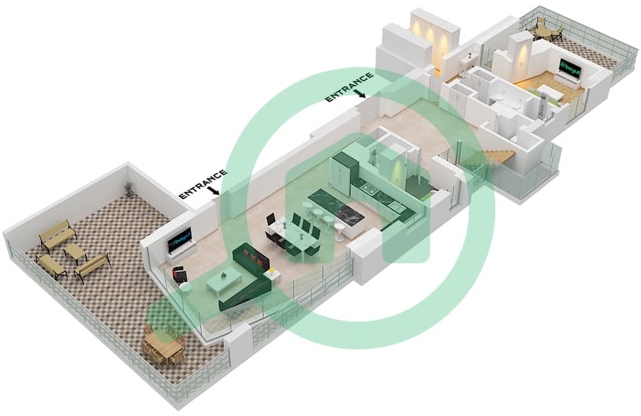 LIV 水畔公寓 - 3 卧室顶楼公寓单位2 FLOOR 25-26戶型图 Unit 2 Floor 25-26 interactive3D