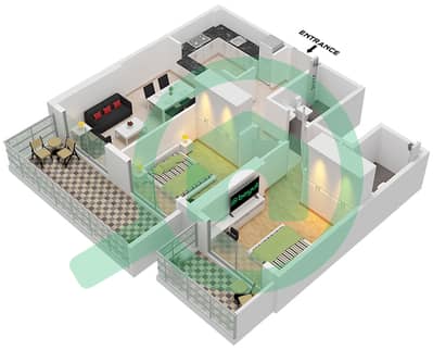Binghatti Corner - 2 Bed Apartments Type A Floor plan