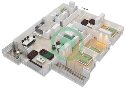 المخططات الطابقية لتصميم التصميم 6 شقة 3 غرف نوم - برج الفيروز