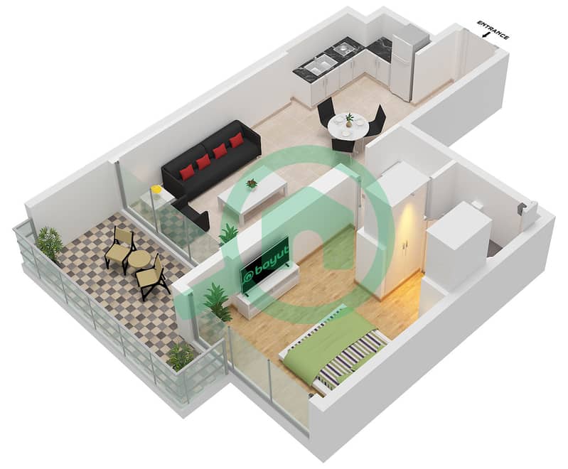 Спортз Бай Дануб Тауэр 1 - Апартамент 1 Спальня планировка Тип/мера A / UNIT 12,18 FLOOR 2-33 Type A Unit 18 Floor 2-16,19-33 Unit 12 Floor 17-18 interactive3D