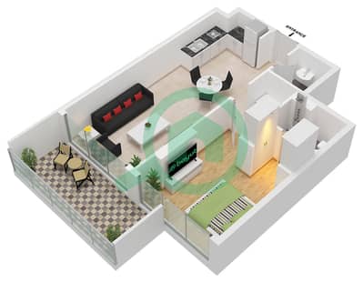 المخططات الطابقية لتصميم النموذج / الوحدة B / UNIT 11 FLOOR 2-33 شقة 1 غرفة نوم - سبورتز من برج الدانوب 2