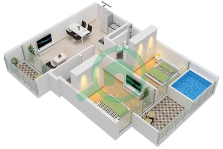 المخططات الطابقية لتصميم النموذج / الوحدة A / UNIT 6 FLOOR 2-33 شقة 2 غرفة نوم - سبورتز من برج الدانوب 2