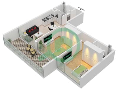 المخططات الطابقية لتصميم النموذج / الوحدة B/UNIT 1 FLOOR 2-16,19-33 شقة 2 غرفة نوم - سبورتز من برج الدانوب 2