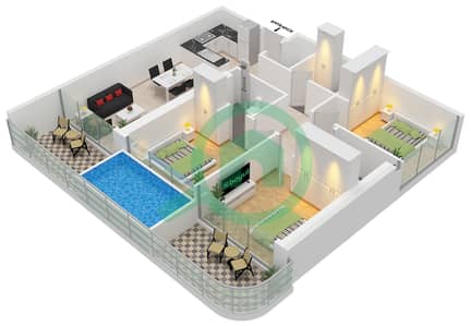 المخططات الطابقية لتصميم النموذج / الوحدة A / UNIT 6 FLOOR 19-33 شقة 3 غرف نوم - سبورتز من برج الدانوب 2
