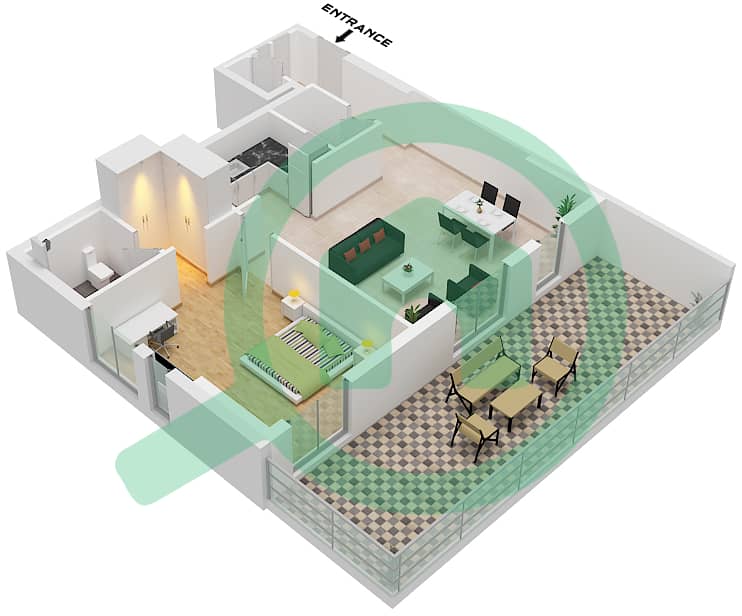 Меск 1 - Апартамент 1 Спальня планировка Тип/мера F1 / UNIT 6 FLOOR 1 Type F1 Unit 6 Floor 1 interactive3D