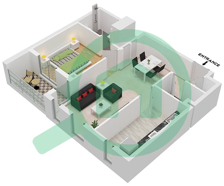 Меск 1 - Апартамент 1 Спальня планировка Тип/мера B1 / UNIT 4,5 FLOOR 2-8 Type B1 Unit 4,5 Floor 2-8 interactive3D