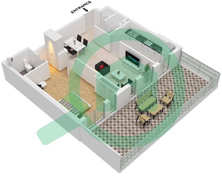Меск 1 - Апартамент 1 Спальня планировка Тип/мера E1 / UNIT 4,5 FLOOR 1 Type E1 Unit 4,5 Floor 1 interactive3D
