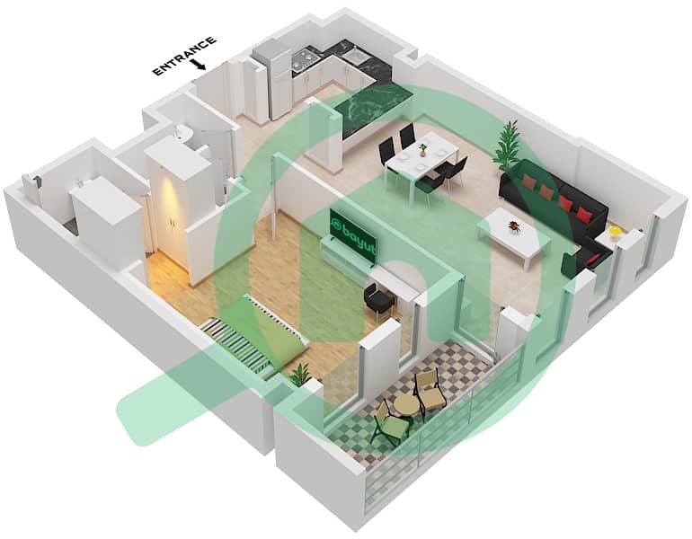 Меск 1 - Апартамент 1 Спальня планировка Тип/мера J / UNIT 4,5 FLOOR 9-16 Type J Unit 4,5 Floor 9-16 interactive3D