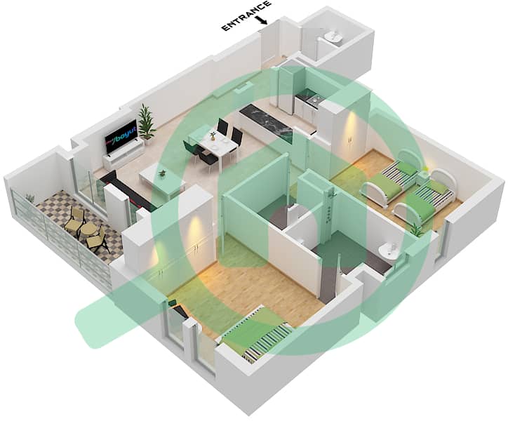 Меск 1 - Апартамент 2 Cпальни планировка Тип/мера A1 / UNIT 3,6 FLOOR 9-16 Type A1 Unit 3,6 Floor 9-16 interactive3D