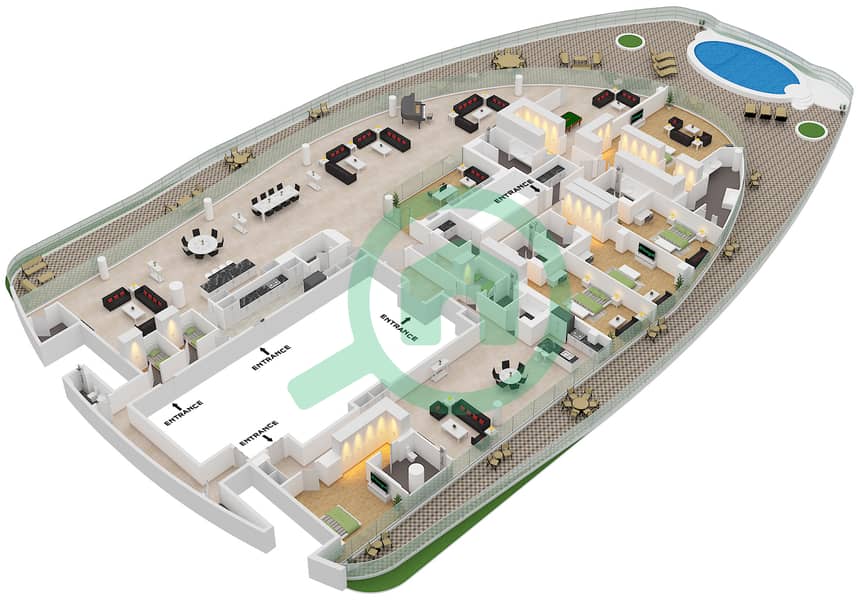 科莫公寓 - 5 卧室公寓单位2 FLOOR 1戶型图 Unit 2 Floor 1 interactive3D