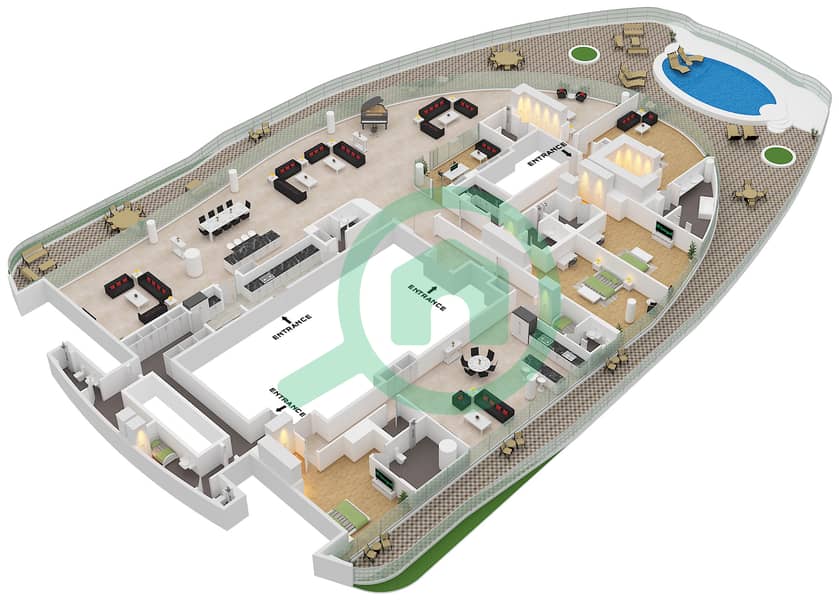 المخططات الطابقية لتصميم الوحدة 2 FLOOR 2 شقة 4 غرف نوم - كومو ريزيدنس Unit 2 Floor 2 interactive3D