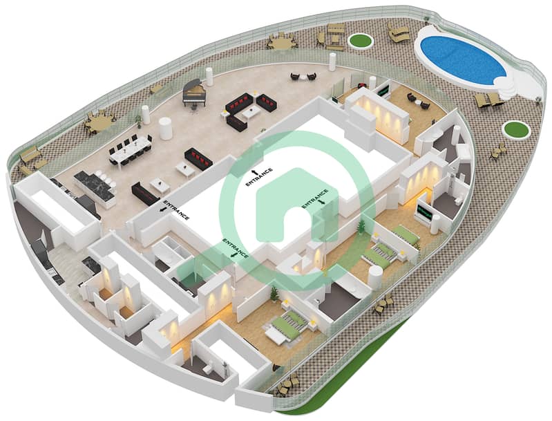 المخططات الطابقية لتصميم الوحدة 2 FLOOR 4 شقة 4 غرف نوم - كومو ريزيدنس Unit 2 Floor 4 interactive3D