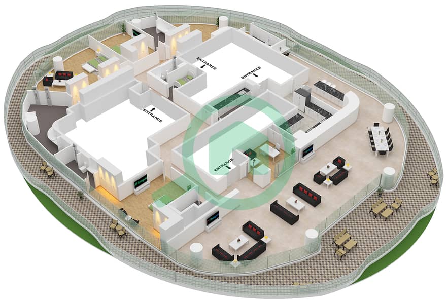 المخططات الطابقية لتصميم الوحدة 1 FLOOR 19-24 شقة 4 غرف نوم - كومو ريزيدنس Unit 1 Floor 19-24 interactive3D