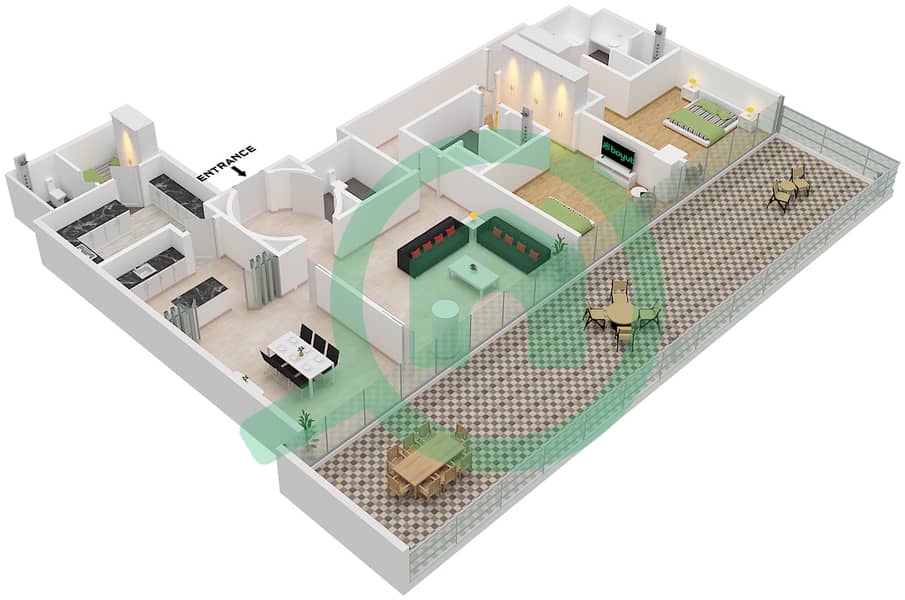 المخططات الطابقية لتصميم النموذج / الوحدة C / UNIT A1 FLOOR 2 شقة 2 غرفة نوم - أرماني بيتش رزيدنسز Type C Unit A1 Floor 2 interactive3D
