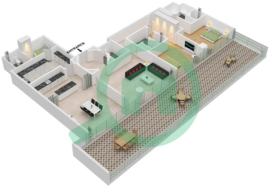 Армани Бич Резиденсес - Апартамент 2 Cпальни планировка Тип/мера G / UNIT A1 FLOOR 3 Type G Unit A1 Floor 3 interactive3D