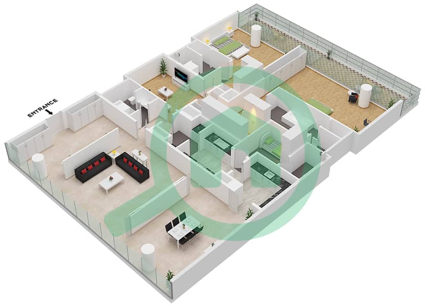 Армани Бич Резиденсес - Апартамент 2 Cпальни планировка Тип/мера H / UNIT B4 FLOOR 2-4 Type H Unit B4 Floor 2-4 interactive3D