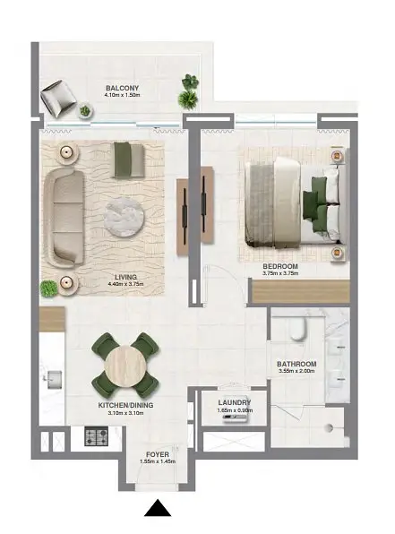 1 BR floor plan