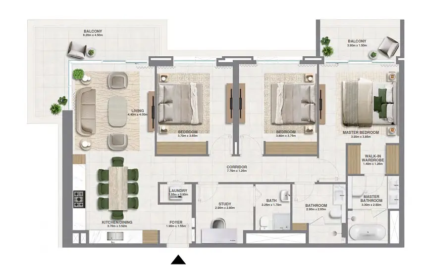 3 BR floor plan