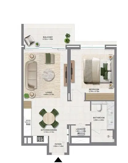 1 BR floor plan