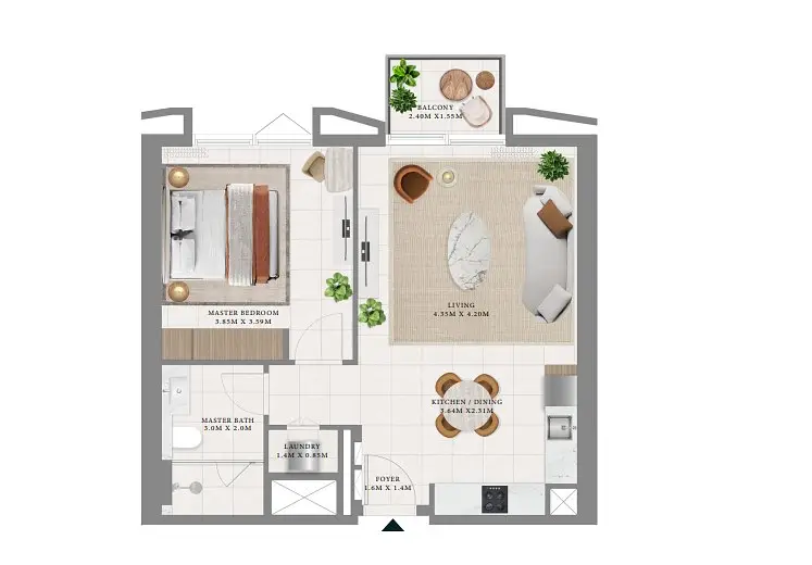 1 BR floor plan