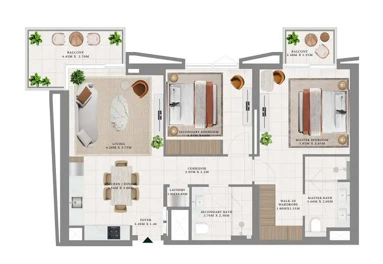 2 BR floor plan