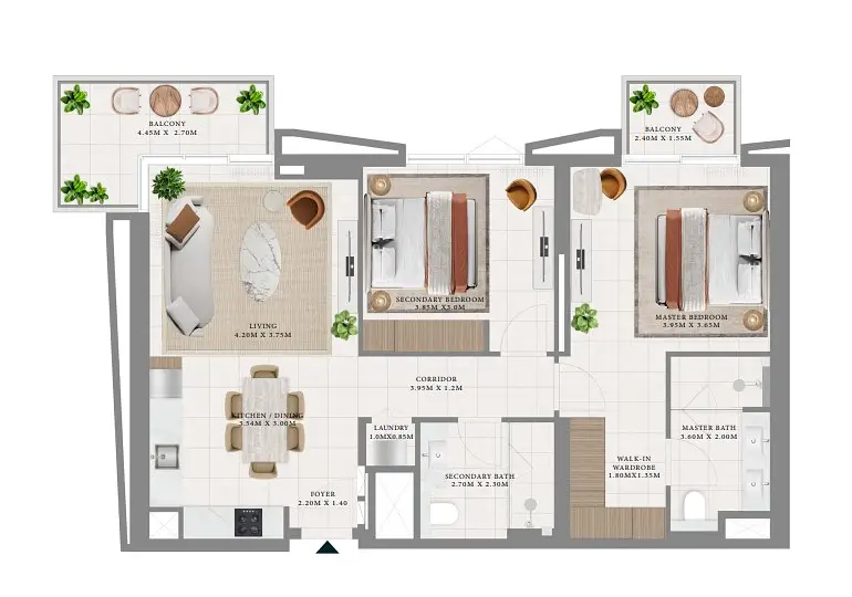 2 BR floor plan
