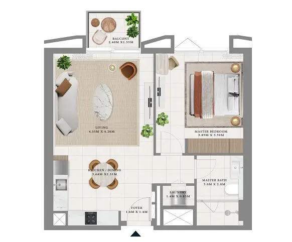 1 BR floor plan