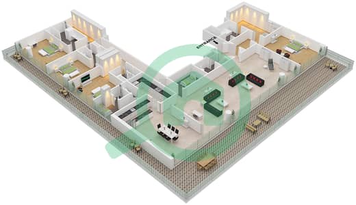 Армани Бич Резиденсес - Апартамент 4 Cпальни планировка Тип/мера E / UNIT B1 FLOOR 5-8