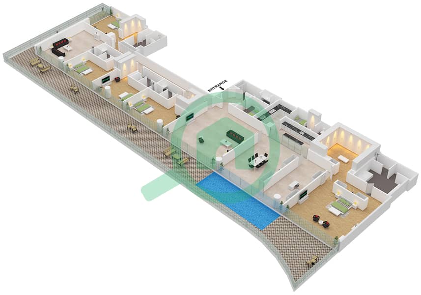 Армани Бич Резиденсес - Пентхаус 5 Cпальни планировка Тип/мера 1 / UNIT A2 FLOOR 8 Type 1 Unit A2 Floor 8 interactive3D