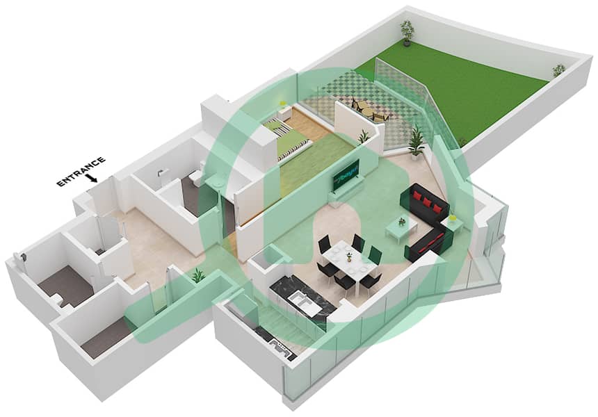 Al Habtoor Business Tower - 1 Bedroom Apartment Suite 1-2 FLOOR SECOND Floor plan Suite 1-2 Floor Second interactive3D