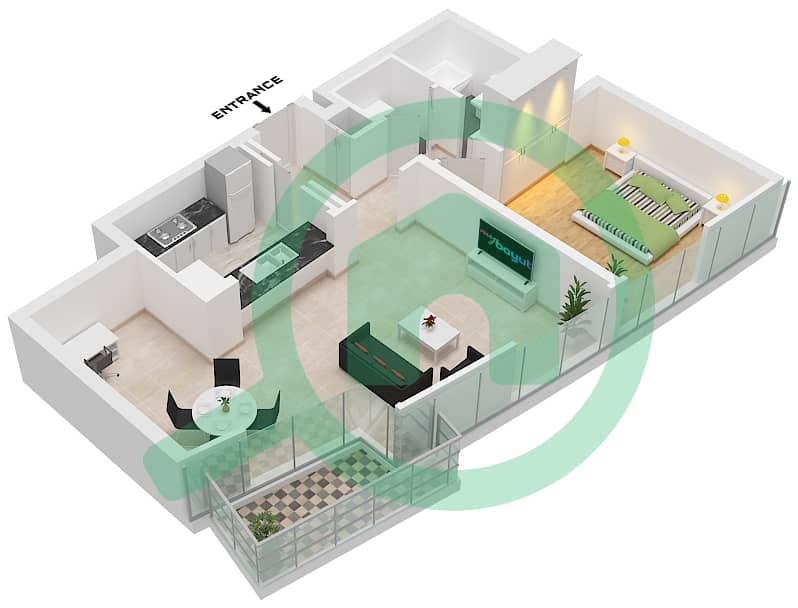 Al Habtoor Business Tower - 1 Bedroom Apartment Suite T4 FLOOR 5-29 Floor plan Suite T4 Floor 5-29 interactive3D