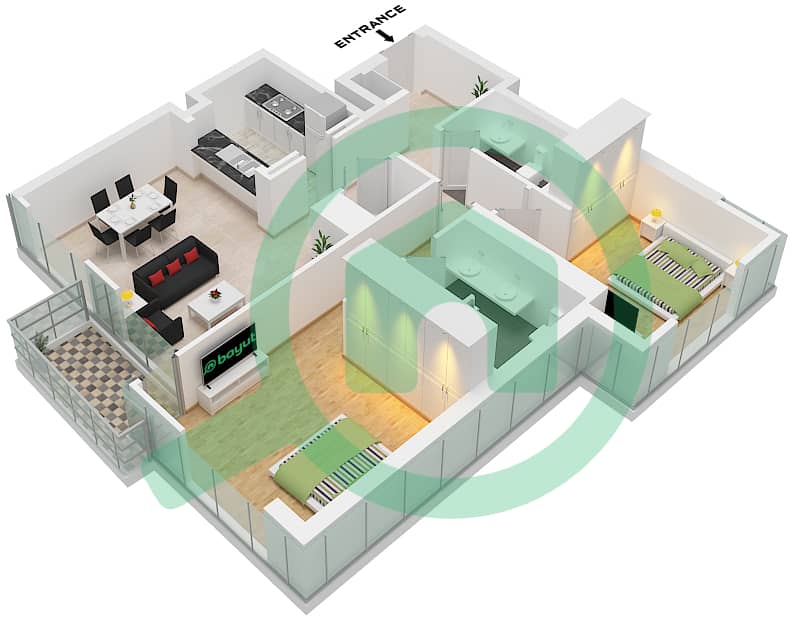 Al Habtoor Business Tower - 2 Bedroom Apartment Suite T3 FLOOR 5-29 Floor plan Suite T3 Floor 5-29 interactive3D