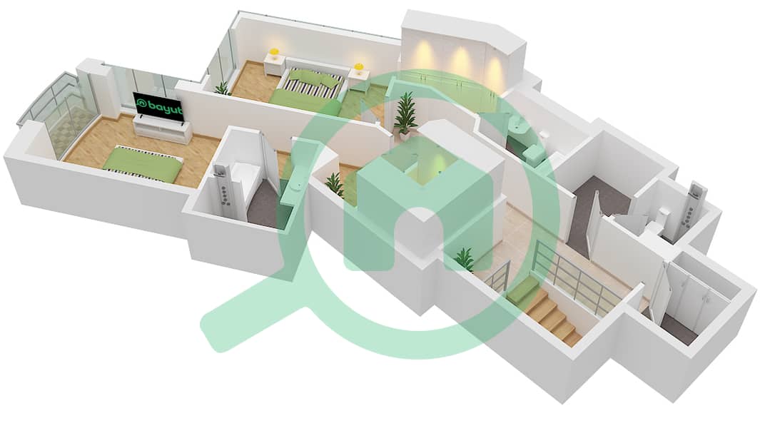 Al Habtoor Business Tower - 2 Bedroom Townhouse Type TH1 FLOOR 2,3 Floor plan Type TH1 Floor 3 Upper interactive3D