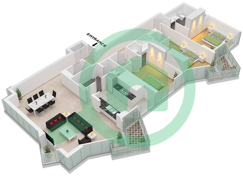 Al Habtoor Business Tower - 3 Bedroom Penthouse Suite P1 FLOOR 30,31 Floor plan Suite P1 Floor 30,31 interactive3D