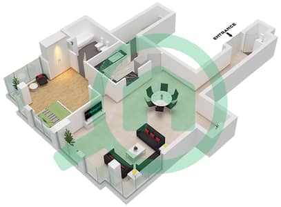 المخططات الطابقية لتصميم النموذج / الوحدة B10A / UNIT 1,4 FLOOR 42 شقة 1 غرفة نوم - برج B (إيست هايتس 4)