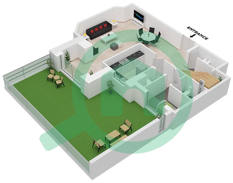 المخططات الطابقية لتصميم النموذج / الوحدة BG02 / UNIT 3-4 FLOOR 1-2 شقة 2 غرفة نوم - برج B (إيست هايتس 4) Type BG02 Unit 3-4 Floor 1-2 Lower interactive3D