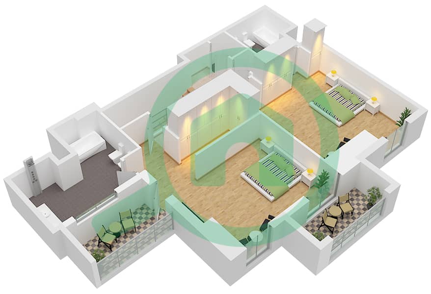 المخططات الطابقية لتصميم النموذج / الوحدة BG03 / UNIT 5 FLOOR 1-2 شقة 2 غرفة نوم - برج B (إيست هايتس 4) Type BG03 Unit 5 Floor 1-2 Upper interactive3D