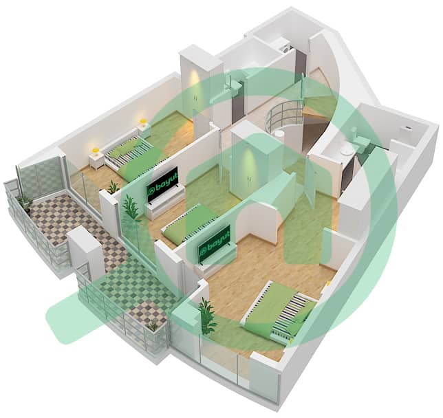 Al Habtoor Business Tower - 3 Bedroom Townhouse Type TH4 FLOOR 2-4 Floor plan Type TH4 Floor 3 Upper interactive3D