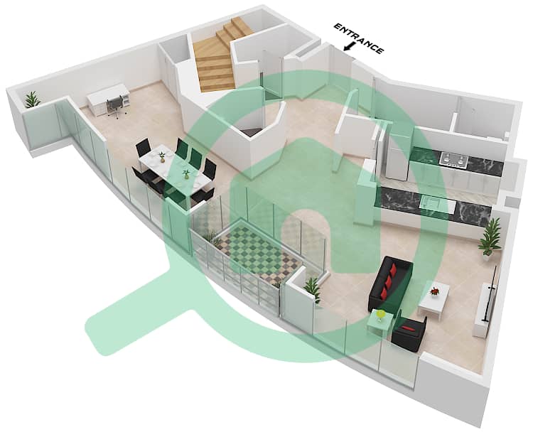 Al Habtoor Business Tower - 3 Bedroom Townhouse Type TH3 FLOOR 2-4 Floor plan Type TH3 Floor 2 Lower interactive3D