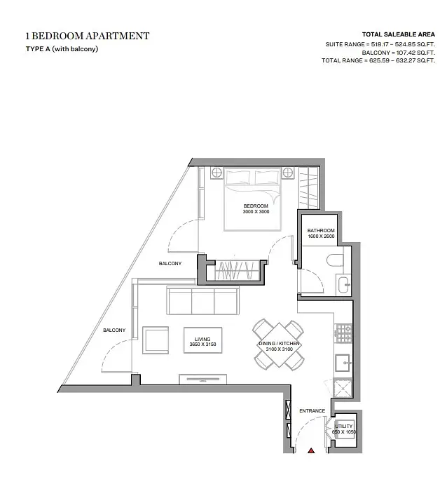 1 BR floor plan