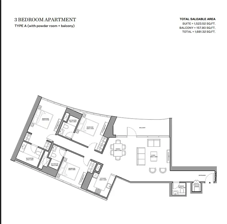 3 BR floor plan